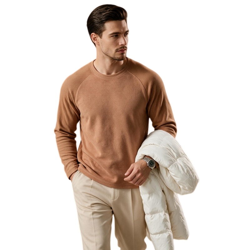 Men Fleece Lined Wool Crew Nec - Undershirt Crew Neck 评论和价格